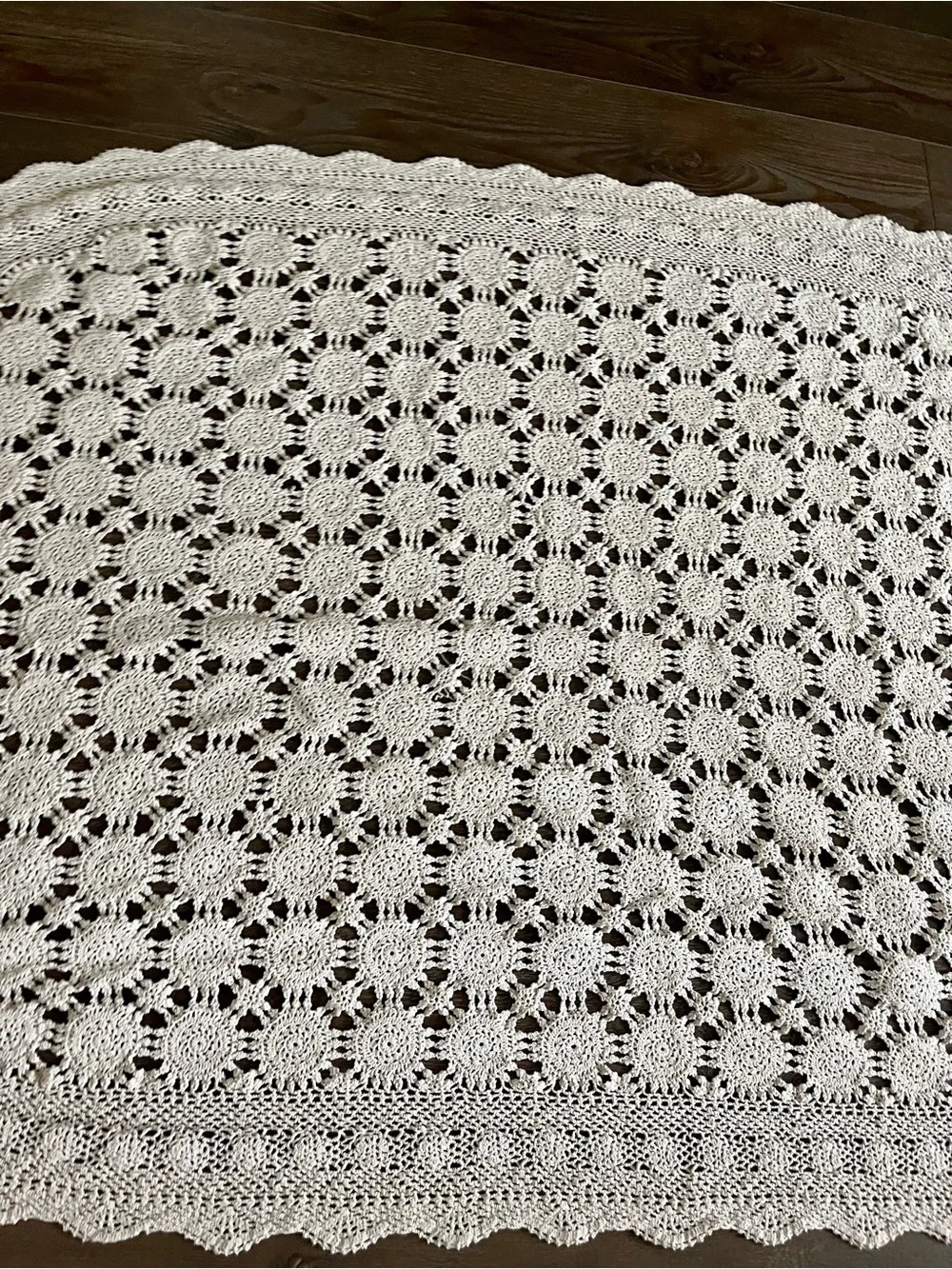 Cream Crochet Oval table cloth - Soft Handcrafted Look 48/80 Inches